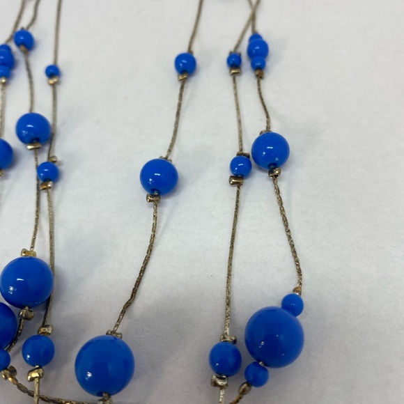 3 layer royal blue/gold bead necklace adjustable length - Picture 6 of 6